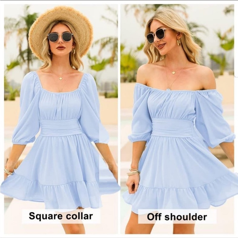 Exlura Elegant Off-Shoulder Light Blue Dress - Picture 6 of 6